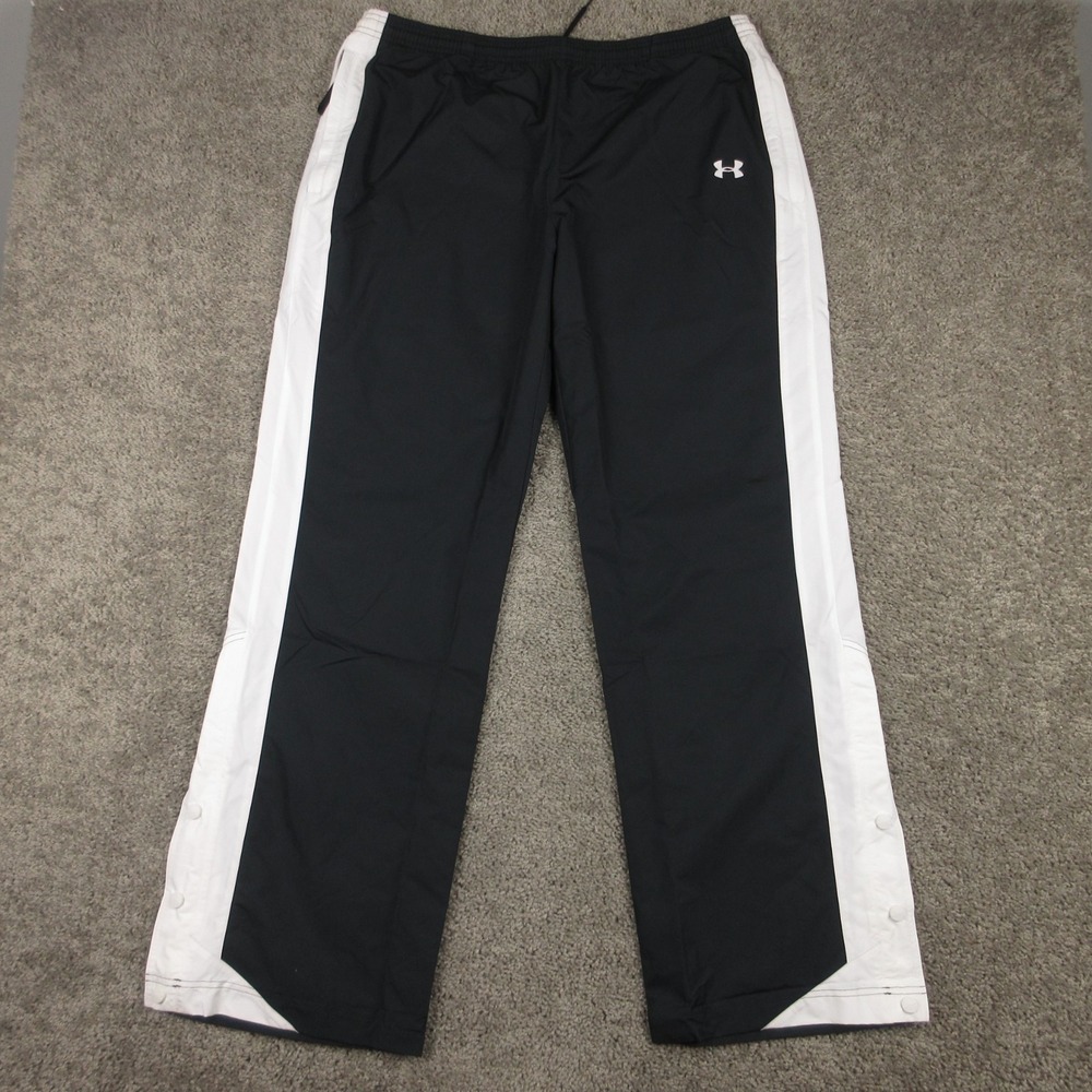 Vintage Under Armour Track Pants Womens XL Black White Windbreaker Ankle Snap